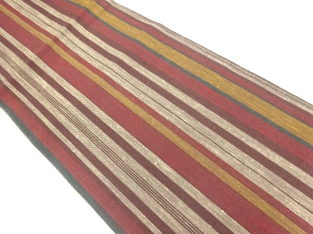 JAPANESE KIMONO / ANTIQUE FUKURO OBI / SILK / HAND WOVEN TSUMUGI / ABSTRACT STRIPE PATTERN